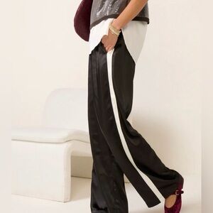 Sanctuary Black Satin Wide-Leg Pants with White Side Stripe